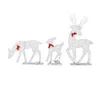 Tissting Renos de Navidad Iluminados con Familia de Ciervos LED para Interior y Exterior, 3 Piezas Set con Bows Rojos y Campanas, Figuras 3D Realistas en Hierro para Decoración de (Ciervo Brillante -