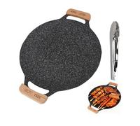 Tissting Sartén para Parrilla Coreana, 36 cm Sartén para Parrilla Plana de Aluminio, Plancha Redonda Antiadherente para Barbacoa, Comales para Tortillas para Estufa de Gas de Inducción