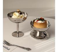 Tissting Tazas de helado de acero inoxidable, Cuencos transparentes para postres y bebidas frías con diseño elegante, 2 piezas (cortos y altos) Tazones versátiles para helado, ensaladas y cócteles