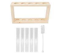 Tissting Terrario Plantas 5 Tubos Vidrio con Soporte Madera - Hidropónico Interior para Hierbas Cocina Oficina Hogar Plantas Aromáticas Decoración (Registro)