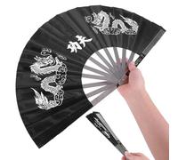 Tissting Ventilador de Tai Chi, Abanico Elegante de Acero Inoxidable con Tela de Nailon para Baile y Actuación, Patrón Rojo, Negro y Azul para Bailarina China y Decoración