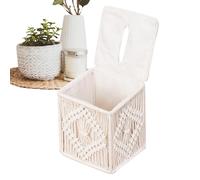 Tissue Box Cover - Boho Decorative Napkin Organizer with Lid | Stylish Toilet Paper Holder for Bathroom Bedroom Kitchen Office Table Dresser Shelf Dorm and Living Room Décor, 16x16x17cm Cotton Rope