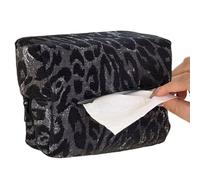 Tissue Holder - Plush Fabric, 6.69x4.72x2.76in Napkin Zipper Pouch Leopard Print Design | Stylish Car Tissue Organizer, Dashboard and Seat Storage Box For Car, Truck, SUV, RV, Road Trip, Travel