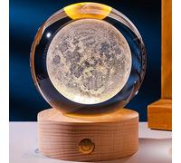 TITA-DONG Lámpara de Bola de Cristal 3D de 6 Cm, Escultura Luminosa Clara, Luz Nocturna de Bola de Astronomía Redonda con Base, Luz Nocturna de Bola de Escultura en Miniatura (Luna Bola de