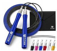 Titan Armour Cuerda de saltar de velocidad para adultos con bloqueo automático y ajustable, 2 cuerdas de acero de 2,5 mm, 3 mm de grosor, estuche de viaje, cuerda de saltar profesional: fitness