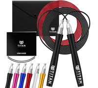 Titan Armour® Cuerda de saltar de velocidad para adultos con bloqueo automático y ajustable, 2 cuerdas de acero de 2,5 mm y 3 mm de grosor y estuche de viaje. Cuerda de saltar profesional: fitness,