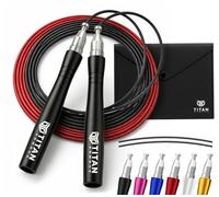 Titan Armour Cuerda de velocidad profesional con autobloqueo y ajustable, para adultos, 2 cuerdas de acero, protector de cable y funda de viaje, cuerda de saltar para crossfit, boxeo, fitness, artes