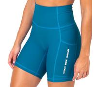 TITAN BOX WEAR Mallas Cortas Deporte Mujer AuraLux II 6" Tights Core Dark Teal Talla S, Tejido AuraLux II, 15 cm Largo, Logos Reflectivos, Cintura Alta, Bolsillos Laterales, para Correr o Crossfit