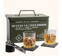 Titan LSO Vasos de whisky y piedras en caja táctica única | Copas de cóctel Bourbon, posavasos y pinzas | Regalos para hombres | Juego de vasos