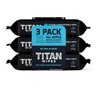 TITAN WIPES Papel Higiénico Húmedo Biodegradable EXTRA Grande y Resistente - 3pack 144 Toallitas Humedas XL 18×18 cm, 99% Agua, Aloe & Vitamina E, 0% Alcohol, Resistentes y Desechables por el WC