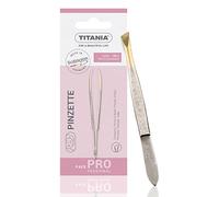 TITANIA Solingen Pinzas (8 cm) • Made in Germany • Pinzas para cejas • Punta biselada para un agarre preciso • Punta dorada
