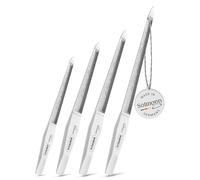 TITANIA Solingen Sapphire - Juego de 4 limas de uñas profesionales doblemente curvadas (12/15/17/20 cm) con mango blanco, se adapta a la forma natural de las uñas, para manicura y pedicura, fabricado