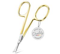 TITANIA Solingen Tijeras para cutículas con punta de torre (doradas, 9,5 cm) • Tijeras para cutículas Solingen • Tijeras profesionales para piel de acero al carbono • Fabricado en Alemania