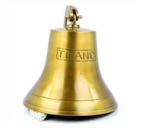 Titanic Bell - Campana de bronce antiguo con mango de soporte, grabado clásico de campana de barco, barco náutico y decoración de pared vintage marítimo para colgar e ideas de regalo