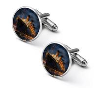 Titanic Cruise Ship Voyage - Gemelos de moda para hombre, juego de gemelos clásicos para camisas de boda, negocios, 2.0cm, Metal, No es una piedra preciosa