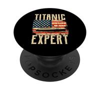 Titanic Expert - Ventilador de Historia de Barcos Desgastados con Bandera Estadounidense PopSockets PopGrip Adhesivo
