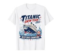 Titanic Swim Team 1912 Parodia del Campeón de Buceo Profundo Camiseta gráfica económica, Hombre, Blanco, L