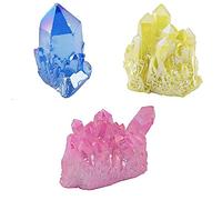 Titanio natural Recubierto Cuarzo Cristal Cristal Drusy Geode Flame Aura Gem Stone Decor (1"-2.5")-Conjunto de 3