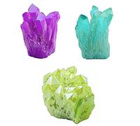 Titanio natural Recubierto Cuarzo Cristal Cristal Drusy Geode Flame Aura Gem Stone Decor (1"-2.5")-Conjunto de 3