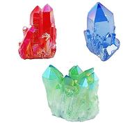 Titanio natural Recubierto Cuarzo Cristal Cristal Drusy Geode Flame Aura Gem Stone Decor (1"-2.5")-Conjunto de 3