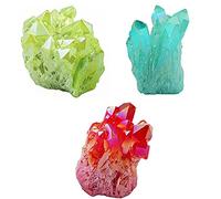Titanio natural Recubierto Cuarzo Cristal Cristal Drusy Geode Flame Aura Gem Stone Decor (1"-2.5")-Conjunto de 3