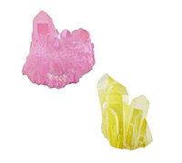 Titanio natural Recubierto Cuarzo Cristal Cristal Drusy Geode Flame Aura Gem Stone Decor (1"-2.5")-Fucsia limón amarillo