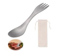 Titanium Camping Cuchara - Tenedor 2 en 1 de titanio con bolsa de calor de metal ultraligero reutilizable para acampar senderismo picnic utensilios cocina caza