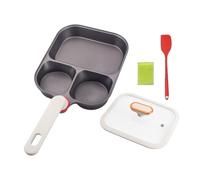 Titanium Egg Pan, Nonstick Frying Skillet, 3 Section Breakfast Cooker, Robust Pan with Lid and Silicone Spatula, Practical Kitchen Cookware for Meal Prep Food Preparation Eggs Vegetables Snacks
