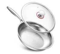 Titanium Frying Pan, 304 Steel Frying Pan with Titanium, Hammered Steel Frying Pans, Without Non-Stick Coating for Induction (With Cover, 30CM)