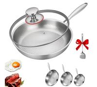 Titanium Hammered Pan Pro,Frying Pans with Lid，Non-stick Scratch Resistant Titanium Alloy Light Weight Set,Fast heating,safe and durable,no convex bottomSuitable for induction cooker, gas stove (XL)