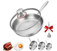 Titanium Hammered Pan Pro,Frying Pans with Lid，Non-stick Scratch Resistant Titanium Alloy Light Weight Set,Fast heating,safe and durable,no convex bottomSuitable for induction cooker, gas stove (L)