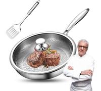 Titanium Hammered Pan Pro, Sartén de Titanio Plateful, Sartén Martillada de Titanio Puro Pletefull con Tapa, Utensilios de Cocina Antiadherentes Multifuncionales sin Revestimiento (Con tapa,28cm)