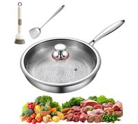 Titanium Pan with Lid,Titanium Nonstick Stick Titaniums Hammered Pans,Ultra-Durable & Scratch-Resistant,Stainless Steel Handle,Even Heating for Daily Cooking (11In)