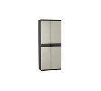 TITANIUM PLASTIKEN Armoire haute 2 portes avec étageres - 70 x 44 x 176 cm - Beige et Noir - Gamme TITANIUM - Intérieur et Extérieur