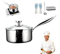 Titanium Saucepan con Tapa, Cacerola de Titanio Puro Sin Revestimiento Antiadherente, Sartén Martillada Multifunción para Cocina, Resistente a Rayaduras para Todo Tipo de Cocinas (Silver,24cm)