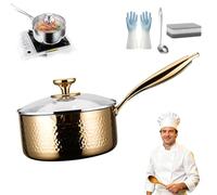 Titanium Saucepan con Tapa, Cacerola de Titanio Puro Sin Revestimiento Antiadherente, Sartén Martillada Multifunción para Cocina, Resistente a Rayaduras para Todo Tipo de Cocinas (Gold,20cm)
