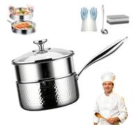 Titanium Saucepan con Tapa, Cacerola de Titanio Puro Sin Revestimiento Antiadherente, Sartén Martillada Multifunción para Cocina, Resistente a Rayaduras para Todo Tipo de Cocinas (Silver,24cm+Steamer)