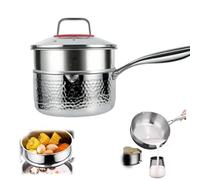 Titanium Saucepan with Lid, No Coating Non Stick Hammered Titanium Pans, Dual Pour Spouts Compatible, Scratch-Resistant, Fast Heating, Ultra-Durable, Compatible with All Cooktops (with Steamer)