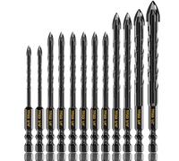 TITGGI Juego de 12 brocas para mampostería, brocas profesionales para hormigón, vidrio, ladrillo, cemento, azulejos, etc., puntas de broca cruzada de carburo de resistencia industrial, 3/16 a 1/2