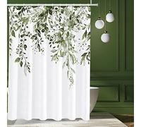 Tititex Juego de Cortinas de Ducha de eucalipto Verde Oliva, Hojas de Acuarela en la Parte Superior, decoración Floral de baño, 72 x 72 Pulgadas con Ganchos