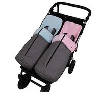 Tititnins® - Conjunto 2ud. Saco Silla Invierno CC para Baby Monster Easy Twin 4 | Gemelar | Desmontable con cremallera | Convertible en Colchoneta | Polar Suave | SPIGA con Polar Rosa y Polar Azul