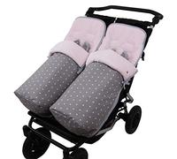 Tititnins® - Conjunto 2ud. Saco Silla Invierno para Baby Monster Easy Twin 4 | Gemelar | Desmontable con cremallera | Convertible en Colchoneta | Polar Suave | LOVE con Polar Rosa