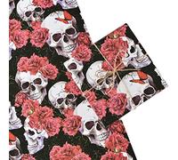 Titiweet- Papel de regalo gótico para Halloween, diseño de calaveras y flores, 6 hojas de papel de regalo para Halloween, Navidad, 20 x 28 pulgadas por hoja