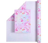 Titiweet Rollo de papel de regalo de unicornio, mini rollo de 17 pulgadas x 33 pies, papel de regalo de cumpleaños para niñas, papel de regalo de unicornio arcoíris para fiesta de cumpleaños de