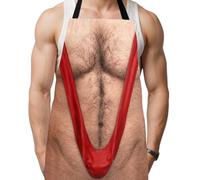 TITLE: Funny Grill Apron - Novelty Bikini | Hairy Muscle Torso Gag Gift | Stain-Resistant Cloth, 80x70cm Universal Fit, Machine Washable, Playful Costume Look, for Outdoor BBQ, Kitchen Cooking &