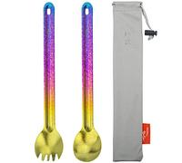 TiTo Titanium Cuchara De Mango Largo de Titanio Spork con Bolsa Almacenamiento Ultraligero Spork Cuchara Portabale Cubiertos para Acampar Hikking Mochilero Utensilio(Caja Paquete)