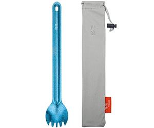 TiTo Titanium Cuchara De Mango Largo de Titanio Spork con Bolsa Almacenamiento Ultraligero Spork Cuchara Portabale Cubiertos para Acampar Hikking Mochilero Utensilio(Brillante Azul Spork)
