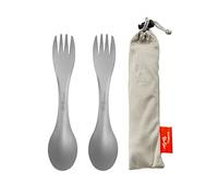 TiTo Titanium Cuchara de Titanio Portátil 3 en 1 de Cubiertos Multifuncional Al Aire Libre (Cuchara Tenedor y Cuchillo) con Bolsa Almacenamiento para Acampada y Senderismo(Tenedor Cuchara)