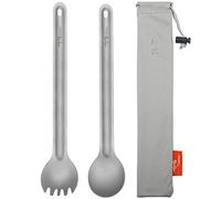 TiTo Titanium Cuchara y tenedor de mango largo ecológico ultraligero para acampar al aire libre, mochileros, senderismo, viajes, picnic, vajilla con bolsa (2 piezas de chorro de arena)