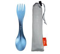 TiTo Titanium Spork 2 en 1 - Vajilla de tenedor de cuchara ultra ligera para acampar al aire libre, mochileros, senderismo, viajes, picnics y hogar con bolsa (azul)
